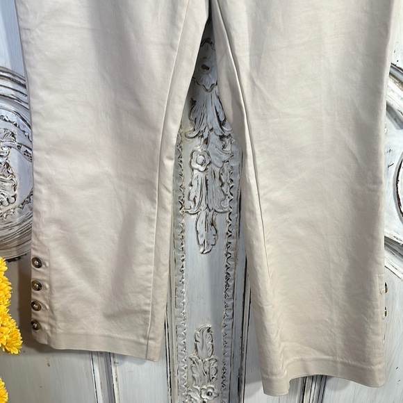 Crosby Beige Button-Accent Cropped Beige Trousers - Picture 3 of 10